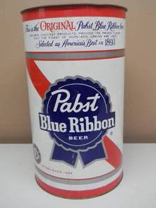 lot 26 image: Vintage PABST BLUE RIBBON BEER Metal Advertising BEER CAN Trash Can - NICE - GREAT OLD SCHOOL PIECE - APPROX 14 12 By 8 12 - SEE PICTURES