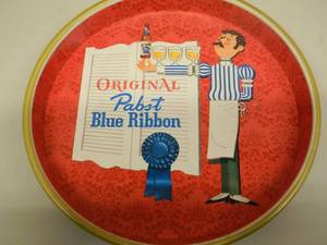 lot 27 image: VINTAGE ORIGINAL PABST BLUE RIBBON BEER SERVING TRAY - NICE - COOL PIECE - APPROX 13 - SEE PICTURES