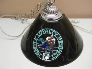 lot 38 image: VINTAGE HANGING MAN CAVE LIGHT - HUSTLE, LOYALTY, RESPECT NEVER GIVE UP John Cena - NICE - WORKS - COOL PIECE FOR THE CAVE - APPROX 14 - SEE PICTURES
