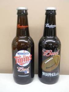lot 39 image: MINNESOTA TWINS 15 MLB Budweiser Beer Bottle & BECAUSE ITS FOOTBALL 15 Budweiser Beer Bottle - NICE - SEE PICTURES