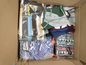 lot 24 image: Box of 100 pieces of new clothing, mostly adult