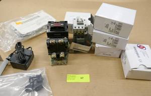 lot 67 image: 5 New electrical contactors, power adapter, switches, Allen Bradley contactor