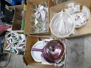lot 110 image: 7 Boxes of kitchen ovenware, glasses, etc