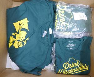 lot 156 image: Wisconsin Box - 62 pieces of adult clothing with a WI theme