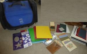 lot 266 image: Large lot of various weight and color paper, scrapbook pages, stickers, stencil, carrying case