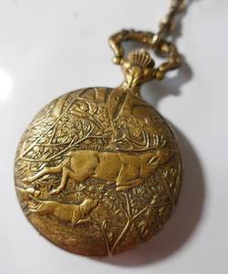 lot 268 image: Vintage Swiss Arnex Pocket Watch & Knife - Deer & Duck Hunt
