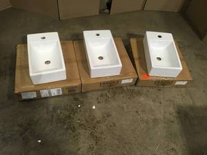 lot 10 image: Colmer 18 in. Single, 1 Cabinet Bathroom Vanity in White with White Basin, lot of 3, Open Box, Review all pictures