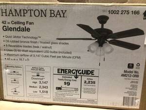 Glendale 42 in. LED Indoor Oil-Rubbed Bronze Ceiling Fan with Light Kit open box customer return review pictures