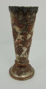 Beautiful Metal Silverplate on Copper Cone Victorian Grapevine Relief Vase