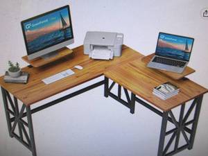 lot 105 image: GreenForest L Shaped Desk with 2 Mo...