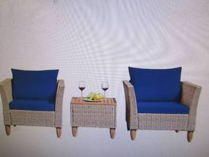 lot 113 image: Brown 3-Piece Wicker Patio Conversa...