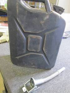 lot 306 image: blue metal can with spout 18 inch x...