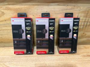 lot 24 image: MONSTER Lot of 3- 6ft High Speed 4K Hdr Hdmi Cables with Built-in Red Led Light, Gaming, Video, and Computer