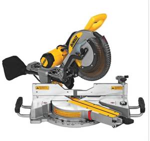 lot 3 image: DEWALT 15 Amp Corded 12 in. Double Bevel Sliding Compound Miter Saw, Blade Wrench and Material Clamp