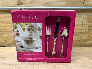 lot 14 image: OLD COUNTRY ROSES 65 Piece Dining Set- 1810 Stainless