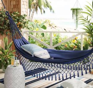 lot 15 image: THRESHOLD Boho Fringe Hammock- Navy