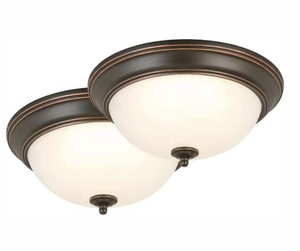 lot 90 image: COMMERCIAL ELECTRIC 13 in. 180-Watt Equivalent Oil-Rubbed Bronze Integrated LED Flush Mount with Frosted Glass Shade (2-Pack)