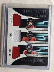 lot 35 image: 2018 Panini Triple Threats Numbered 93299 with Matt Ryan, Julio Jones, Calvin Ridley