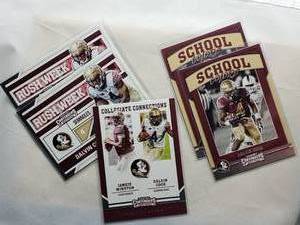 lot 65 image: Lot of 5 Dalvin Cook Cards School Colors Panini Contenders Draft Picks No. 3, Collegiate Connections with Jameis Winston No.7 , Panini Contenders Rush Week No. 2