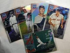 lot 73 image: Lot of 5 Topps 150 Years Greatest Moments Babe Ruth 150C-11, Ichiro 150C-3, Carl Yastrzemski 150C-5, Ted Williams 150C-12, Frank Robinson 150C-18