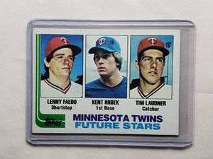 lot 95 image: Kent Hrbek, Lenny Faedo, Tim Laudner Minnesota Twins Future Stars 1982 Topps #766