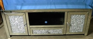 lot 1 image: Crushed Diamond TV Cabinet Unit with Functional Drawer Shelf and Two Cabinets