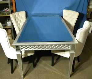 lot 4 image: Mirrored Dining Table and 4 UpholsteredStudded Accent Dining Chairs