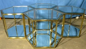 lot 5 image: Brushed Gold & Glass Modular 4 Piece Coffee Table (Detachable)