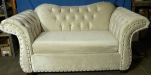lot 7 image: LaPerla White Tufted LoveSeat with Studs