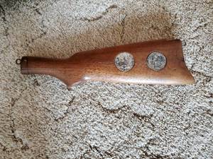 lot 4 image: Gunstock With Silver Morgan and Peace Dollar Coins