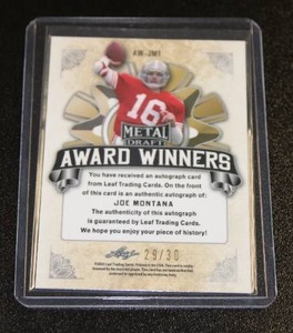 lot 2 image: 2022 Leaf Metal Draft Award Winner Blue Joe Montana #AW-JM1 Autograph 2930  Only 30 Exist