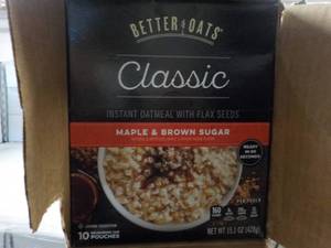 6 x 15 oz boxes Better Oats classic instant oatmeal with flax seed - 10 pouches per box, past date