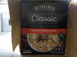 6 x 15 oz boxes Better Oats classic instant oatmeal with flax seed - 10 pouches per box, past date