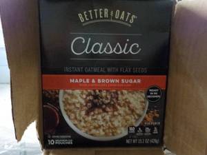 6 x 15 oz boxes Better Oats classic instant oatmeal with flax seed - 10 pouches per box, past date