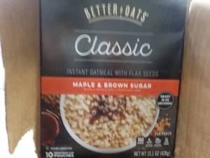 6 x 15 oz boxes Better Oats classic instant oatmeal with flax seed - 10 pouches per box, past date