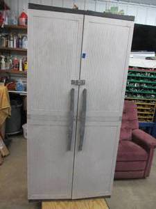 lot 35 image: Resin Vertical Storage Shed with adjustable shelves