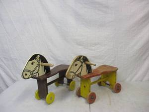 lot 20 image: 2- Vintage Childs Rocking Horses on wheels