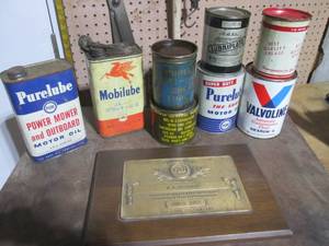 lot 20 image: Lot of vintage oil cans and a Pure ...