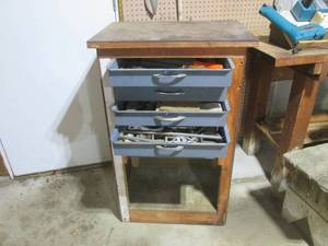 lot 21 image: Shop shelf with drawers filled with...