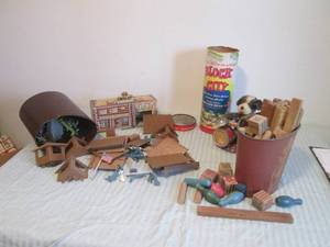 lot 62 image: Vintage toys blocks and a puppy dru...