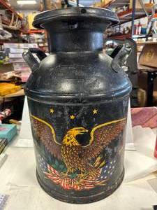 lot 31 image: Vintage Painted Eagle Milk Can Hosmer, SD
