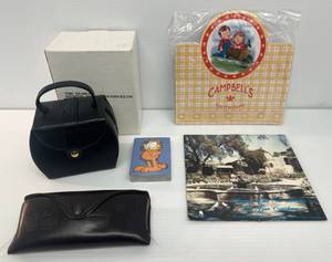Group Of Misc. Items Including Ray Ban Sunglass Case Only, Leather Fold Open Purse Shapped Jewelry Holder And More