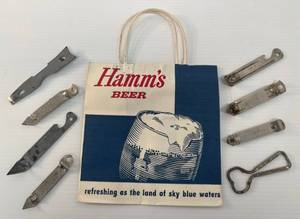Group of Vintage Beer Can Openers Including, Grain Belt, Hamms, Pabst And More