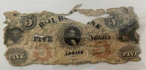 1853 Michigan Rail Road Bank 5 Dollars (Very Old)