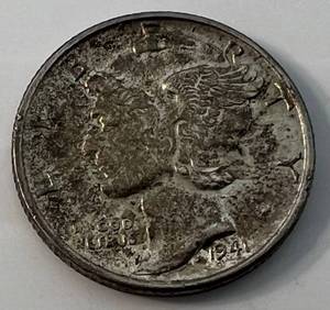 1941 Silver Philadelphia Mint Mercury Dime With Natural Toning High Grade Full Bands
