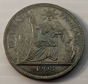 1908 Indochina French Piastre .900