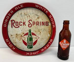 Vintage Rock Springs Ginger Ale Serving Tray And Crush Soda Bottle