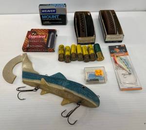 Group Of Misc. Outdoors Items Including Weaver Scope Mounts, Fishing Lures, Shotgun Shells And More