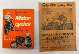 Antique Harley- Davidson Accessories Poster 14 34 x 11  & A Treasury Of Motor Cycles Of The World Book