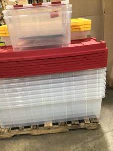 Lot of assorted Storage Bins various kinds and conditions some missing pcs some damaged see pictures